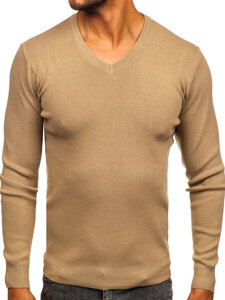 Homme Pull uni col V Beige Bolf H2405