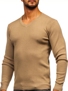 Homme Pull uni col V Beige Bolf H2405