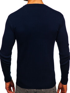 Homme Pull uni col V Bleu foncé Bolf H2405