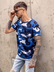 Homme T-shirt à imprimé camo Bleu Bolf S807A1