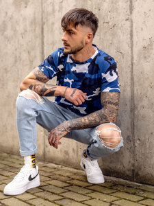 Homme T-shirt à imprimé camo Bleu Bolf S807A1