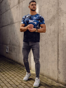 Homme T-shirt à imprimé camo Bleu Bolf S808A1