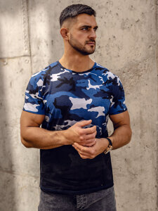 Homme T-shirt à imprimé camo Bleu Bolf S808A1