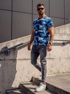 Homme T-shirt à imprimé camo Bleu ciel Bolf S807A1