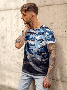 Homme T-shirt à imprimé camo Bleu ciel Bolf S808A1