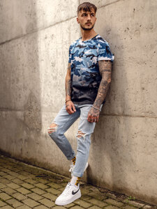 Homme T-shirt à imprimé camo Bleu ciel Bolf S808A1