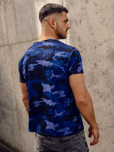 Homme T-shirt à imprimé camo Bleu foncé Bolf S807A1