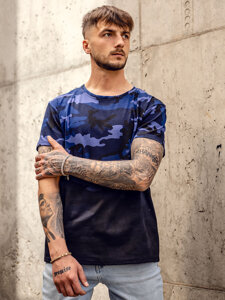 Homme T-shirt à imprimé camo Bleu foncé Bolf S808A1