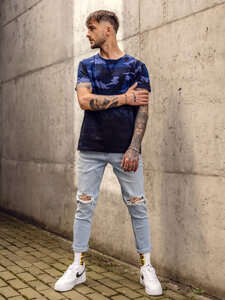 Homme T-shirt à imprimé camo Bleu foncé Bolf S808A1