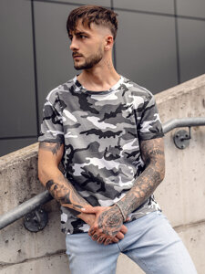 Homme T-shirt à imprimé camo Gris Bolf S807A1