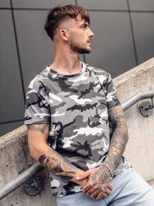 Homme T-shirt à imprimé camo Gris Bolf S807A1