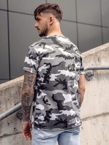 Homme T-shirt à imprimé camo Gris Bolf S807A1