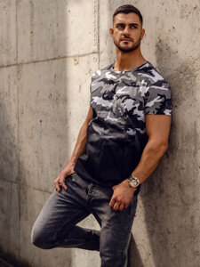 Homme T-shirt à imprimé camo Gris Bolf S808A1