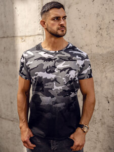 Homme T-shirt à imprimé camo Gris Bolf S808A1