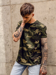 Homme T-shirt à imprimé camo Khaki Bolf S807A1