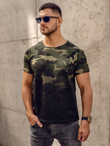 Homme T-shirt à imprimé camo Khaki Bolf S808A1