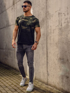 Homme T-shirt à imprimé camo Khaki Bolf S808A1