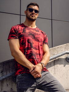 Homme T-shirt à imprimé camo Rouge Bolf S807A1