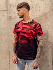 Homme T-shirt à imprimé camo Rouge Bolf S808A1