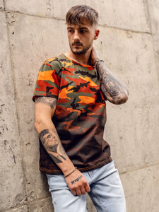 Homme T-shirt à imprimé camo Vert-Orange Bolf S808A1