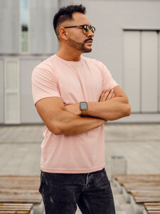 Homme T-shirt basic en coton Rose clair Bolf 192397A