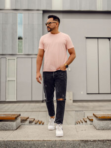 Homme T-shirt basic en coton Rose clair Bolf 192397A