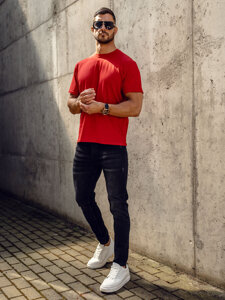 Homme T-shirt basic en coton Rouge Bolf 192397A