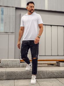 Homme T-shirt basic en coton à capuche Blanc Bolf 14513A