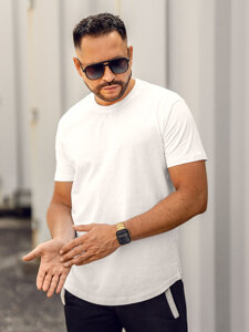 Homme T-shirt basic long en coton Blanc Bolf 14290A