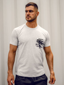 Homme T-shirt camouflage imprimé en coton avec poche Gris Bolf 14507A