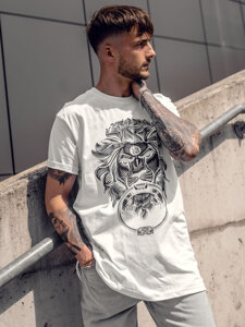 Homme T-shirt imprimé en coton Blanc Bolf 0202A