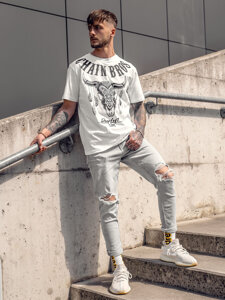 Homme T-shirt imprimé en coton Blanc Bolf 142174A