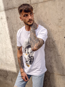 Homme T-shirt imprimé en coton Blanc Bolf 142175A