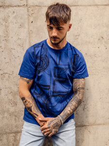 Homme T-shirt imprimé en coton Bleu Bolf KS2525TA