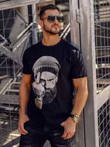 Homme T-shirt imprimé en coton Noir Bolf 142175A