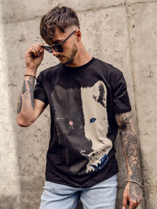 Homme T-shirt imprimé en coton Noir Bolf 14800A