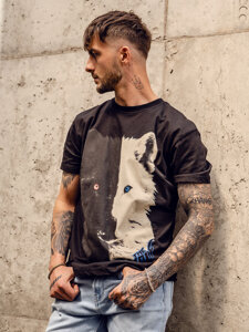 Homme T-shirt imprimé en coton Noir Bolf 14800A