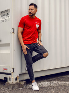 Homme T-shirt imprimé en coton Rouge Bolf 5064A