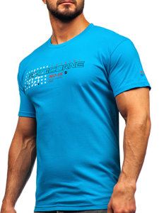 Homme T-shirt imprimé en coton Turquoise Bolf 14732