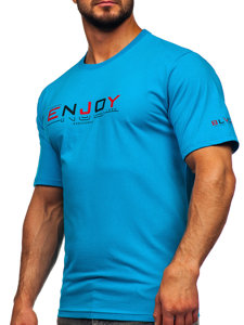 Homme T-shirt imprimé en coton Turquoise Bolf 14739