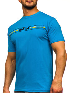 Homme T-shirt imprimé en coton Turquoise Bolf 5052