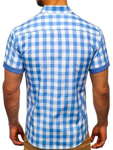 La chemise à carreaux avec les manches courtes pour homme bleue claire Bolf 6522