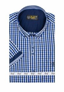 La chemise à carreaux avec les manches courtes pour homme bleue moyenne Bolf 4510