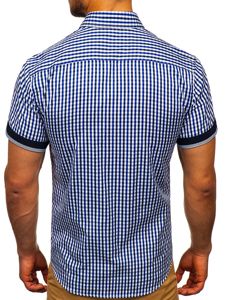 La chemise à carreaux avec les manches courtes pour homme bleue moyenne Bolf 4510