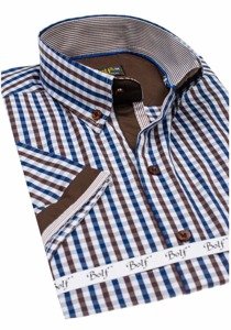 La chemise à carreaux avec les manches courtes pour homme marron Bolf 4510