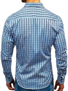 La chemise à carreaux vichy avec les manches longues pour homme bleue claire Bolf 4712