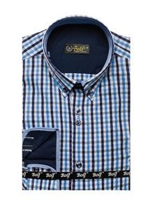 La chemise à carreaux vichy avec les manches longues pour homme bleue claire Bolf 4712