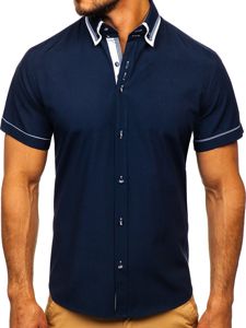 La chemise avec les manches courtes pour homme bleu foncé Bolf 3520