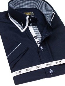 La chemise avec les manches courtes pour homme bleu foncé Bolf 3520