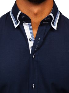 La chemise avec les manches courtes pour homme bleu foncé Bolf 3520